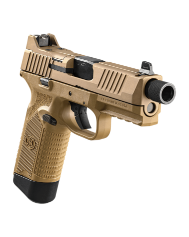 Pistolet FN 545T BI NMS FDE calibre .45 ACP de FN Herstal avec carcasse composite Flat Dark Earth, canon fileté 0.578x28 UNF