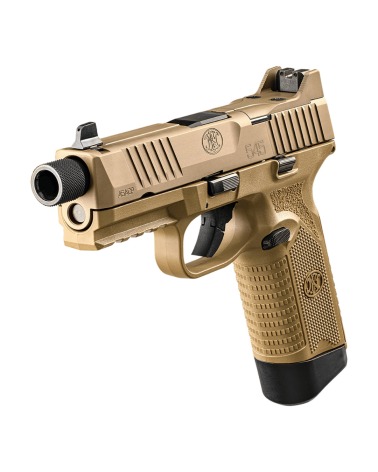 Pistolet FN 545T BI NMS FDE calibre .45 ACP de FN Herstal avec carcasse composite Flat Dark Earth, canon fileté 0.578x28 UNF