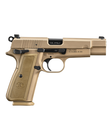 Pistolet FN High Power FDE calibre 9x19 de FN Herstal avec finition Flat Dark Earth, héritier moderne du Browning Hi-Power