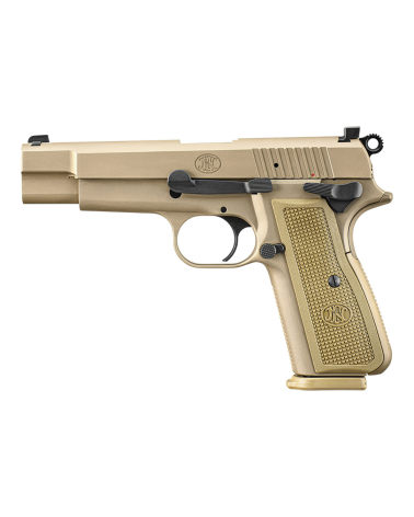 Pistolet FN High Power FDE calibre 9x19 de FN Herstal avec finition Flat Dark Earth, héritier moderne du Browning Hi-Power