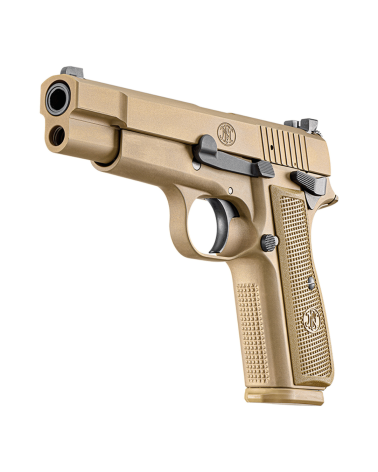 Pistolet FN High Power FDE calibre 9x19 de FN Herstal avec finition Flat Dark Earth, héritier moderne du Browning Hi-Power