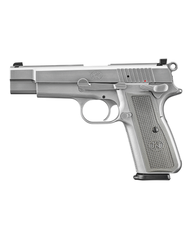 Pistolet FN High Power SS calibre 9x19 de FN Herstal avec finition Stainless Steel, héritier moderne du Browning Hi-Power