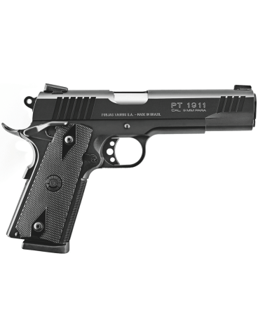Pistolet Taurus PT1911 Black en calibre 9x19 mm avec carcasse acier usiné, canon de 127 mm, détente Match ajourée