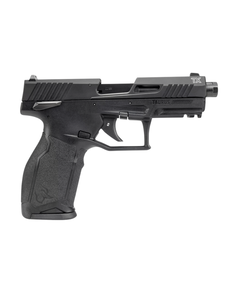Pistolet Taurus TX22 Gen2 en calibre 22LR avec culasse ajourée, canon lourd fileté 1/2x28, rail Picatinny, capacité 16+1