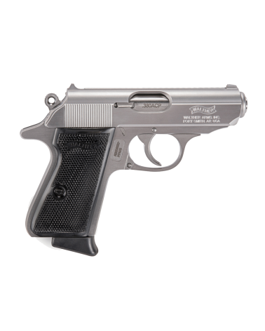 Pistolet Walther PPK/S Stainless calibre .380 ACP avec finition inox, canon de 84 mm, poignée allongée