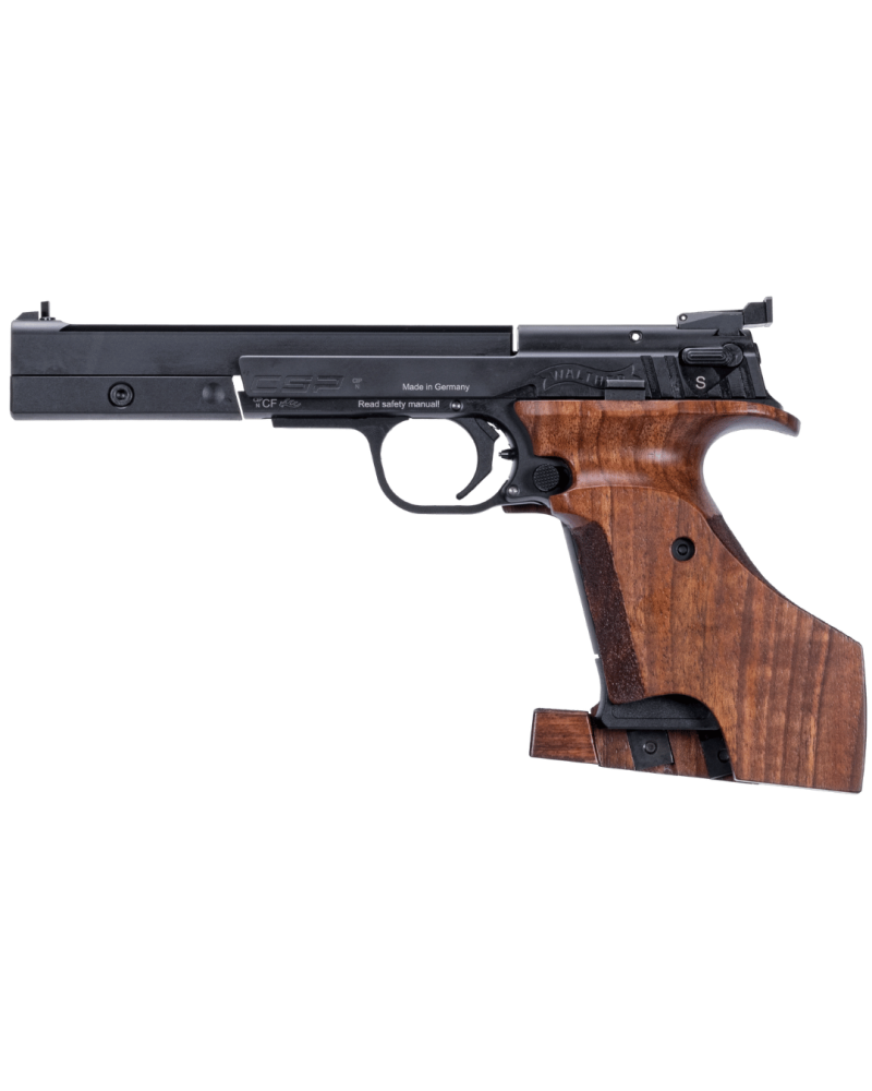 Pistolet Walther CSP Expert Noyer calibre .22 LR avec poignée anatomique en noyer, carcasse acier Tenifer