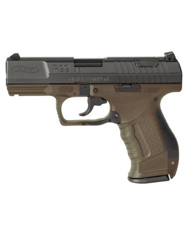 Pistolet Walther P99 AS Final Edition calibre 9x19 avec finition OD Green, détente Anti Stress SA/DA