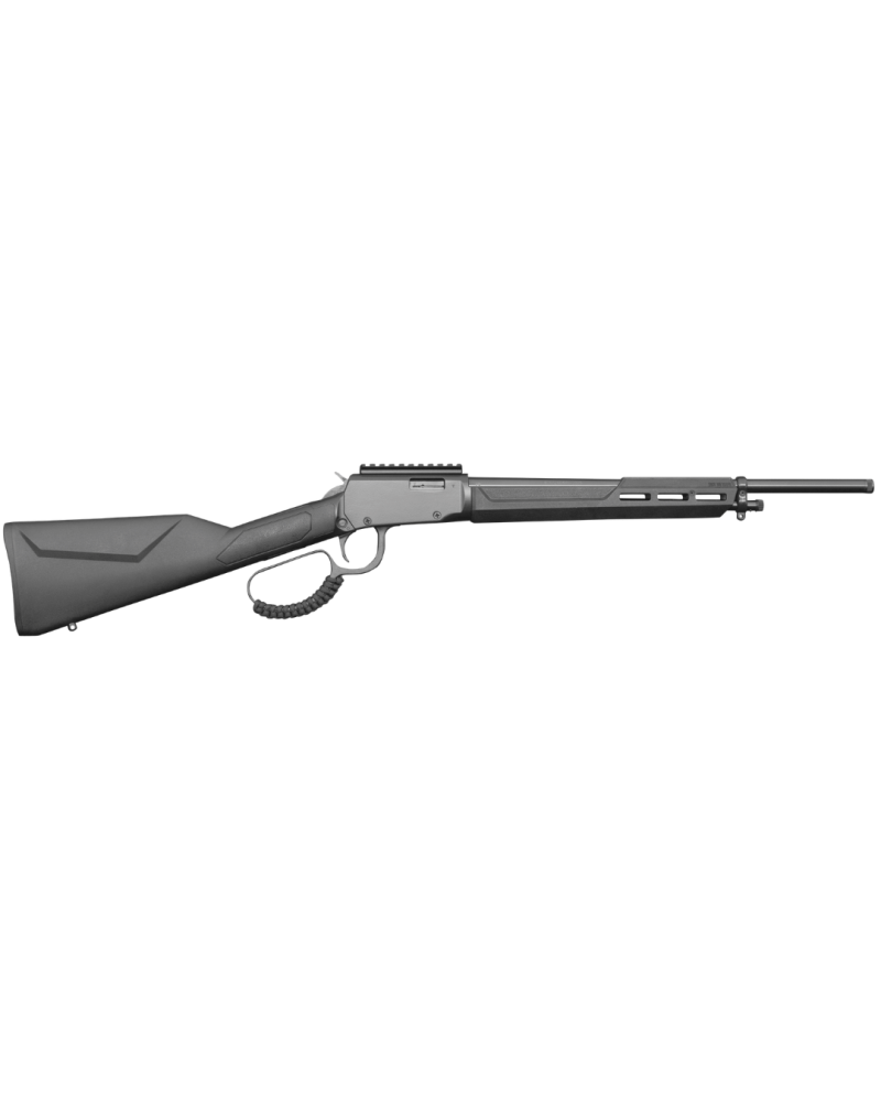 Carabine Rossi Rio Bravo Tactical Black calibre .22 LR à levier de sous-garde avec crosse synthétique, canon fileté de 46 cm