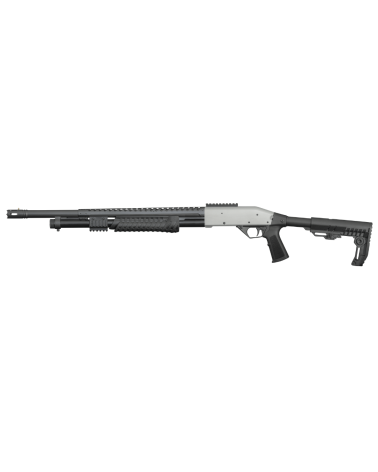 Fusil à pompe Rossi SR-12 Tactical Chrome calibre 12/76 avec canon rayé de 61 cm, carcasse aluminium, crosse tactique