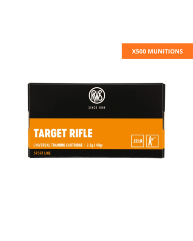 Boîte de 500 cartouches RWS Target Rifle calibre .22 Long Rifle avec ogive plomb LRN de 40 grains