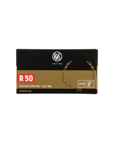 Boîte de 50 cartouches RWS R50 calibre .22 Long Rifle avec projectile LRN de 40 grains, munition Match haute précision