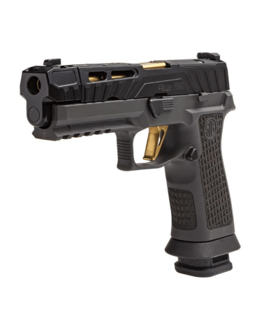 Pistolet SIG SAUER P320 Spectre Comp calibre 9x19 mm avec canon de 4 pouces finition PVD Gold, compensateur intégré