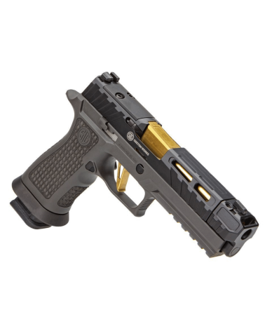 Pistolet SIG SAUER P320 Spectre Comp calibre 9x19 mm avec canon de 4 pouces finition PVD Gold, compensateur intégré