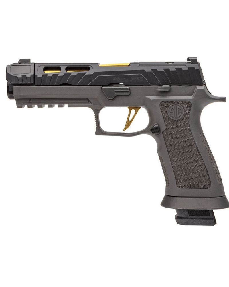 Pistolet SIG SAUER P320 Spectre Comp calibre 9x19 mm avec canon de 4 pouces finition PVD Gold, compensateur intégré