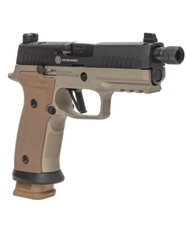 Pistolet SIG SAUER P320 AXG Combat Limited Edition calibre 9x19 mm avec carcasse métallique AXG FDE, canon fileté