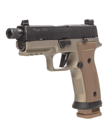 Pistolet SIG SAUER P320 AXG Combat Limited Edition calibre 9x19 mm avec carcasse métallique AXG FDE, canon fileté