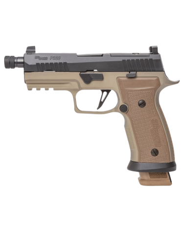 Pistolet SIG SAUER P320 AXG Combat Limited Edition calibre 9x19 mm avec carcasse métallique AXG FDE, canon fileté