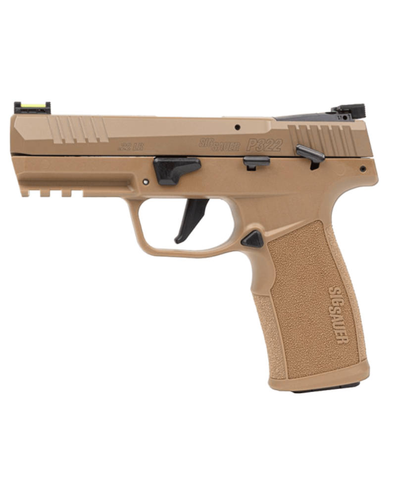 Pistolet SIG SAUER P322 Coyote calibre .22 LR avec canon fileté de 4 pouces, culasse Optic Ready, guidon fibre optique
