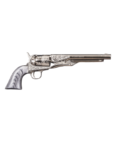 Réplique Pietta 1860 Army nickelée gravée calibre .44 PN avec finition polie blanc, crosse noyer et canon de 8 pouces