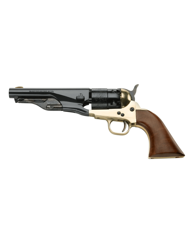 Réplique Pietta 1860 Army Sheriff en calibre .44 PN avec carcasse en laiton, crosse en noyer et canon de 134 mm.