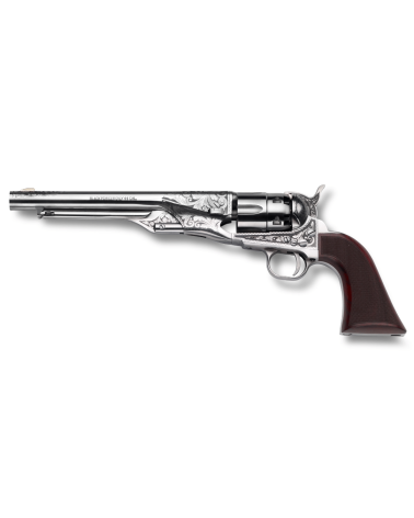 Réplique Pietta 1860 Army Marshal gravé quadrillé calibre .44 poudre noire avec carcasse acier gravée et nickelée
