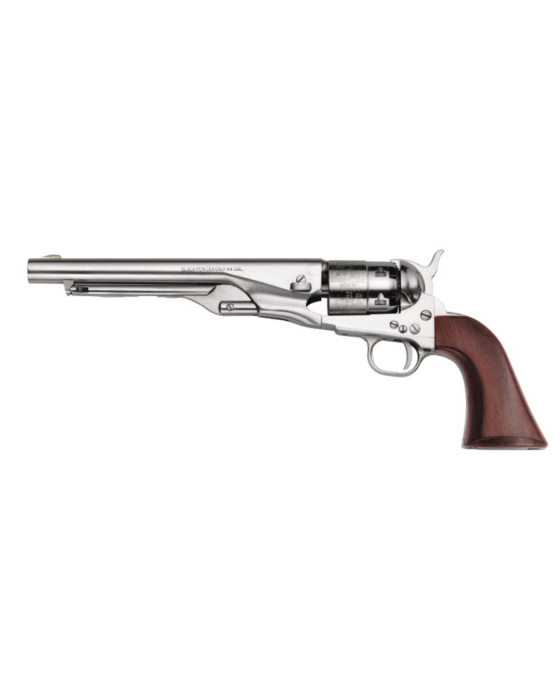 Réplique Pietta 1860 Army gravé calibre .44 poudre noire avec carcasse acier gravée et nickelée, canon rond de 8 pouces
