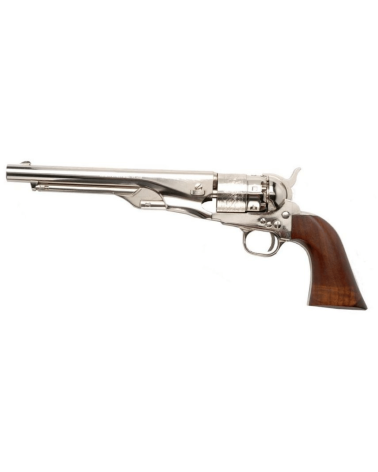 Réplique Pietta 1860 Army laiton nickelé calibre .44 poudre noire avec carcasse brillante, crosse noyer, canon rond de 8 pouces