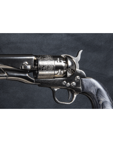 Réplique Pietta 1860 Army acier nickelé gravé calibre .44 poudre noire avec carcasse brillante, canon rond de 8 pouces