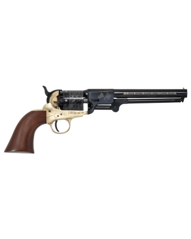 Réplique Pietta 1851 Navy Commémorative GTS calibre .36 poudre noire avec carcasse en laiton gravée doré bronze