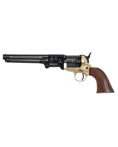 Réplique Pietta 1851 Navy Commémorative GTS calibre .36 poudre noire avec carcasse en laiton gravée doré bronze