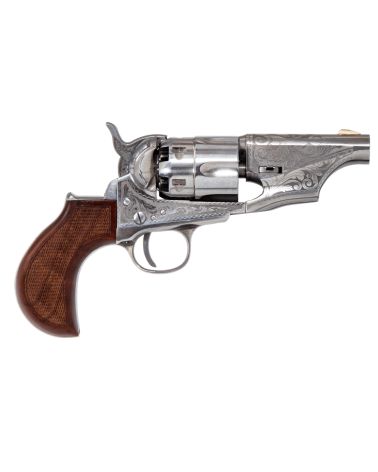 Réplique Pietta 1862 Colt Pocket Police Sheriff Gravé Saloon calibre .44 poudre noire avec carcasse acier nickelé