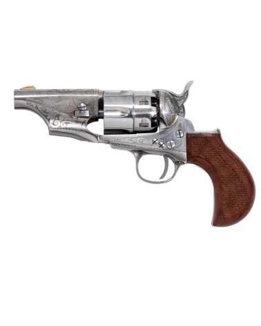 Réplique Pietta 1862 Colt Pocket Police Sheriff Gravé Saloon calibre .44 poudre noire avec carcasse acier nickelé