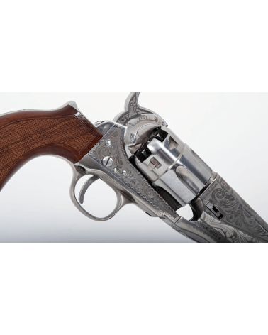Réplique Pietta 1862 Colt Pocket Police Sheriff Gravé Saloon calibre .44 poudre noire avec carcasse acier nickelé