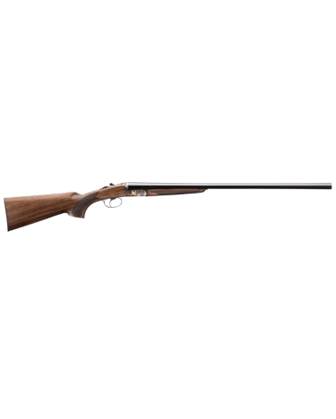Fusil juxtaposé Renato Baldi calibre 12/76 avec canons de 71 cm, bascule acier jaspée gravée, crosse pistolet en noyer huilé