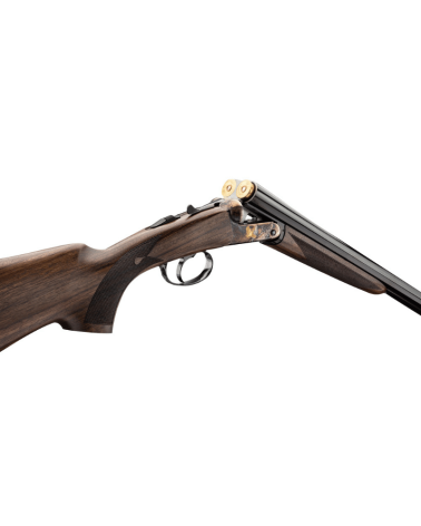 Fusil juxtaposé Renato Baldi calibre 12/76 avec canons de 71 cm, bascule acier jaspée gravée, crosse pistolet en noyer huilé