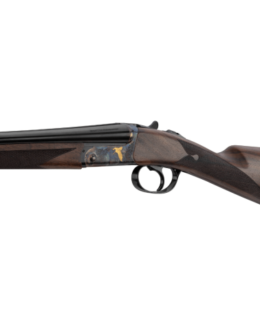 Fusil juxtaposé Renato Baldi calibre .410 avec canons parallèles de 71 cm, bascule jaspée à système Anson, gravures anglaises