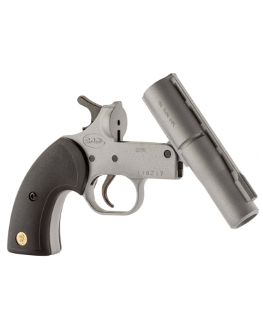 Pistolet SAPL Gomm-Cogne GC27 Argent calibre 12/50 à canon basculant 1 coup, compact de 22 cm et pesant 580 g