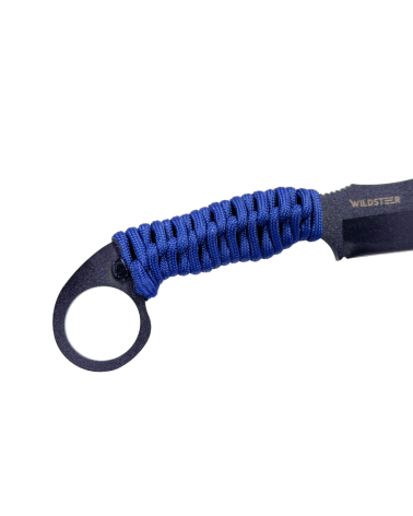 Couteau Wildsteer Talim bleu avec lame noire finition époxy en acier 14C28N, manche en paracorde bleue et étui Kydex P.TAC