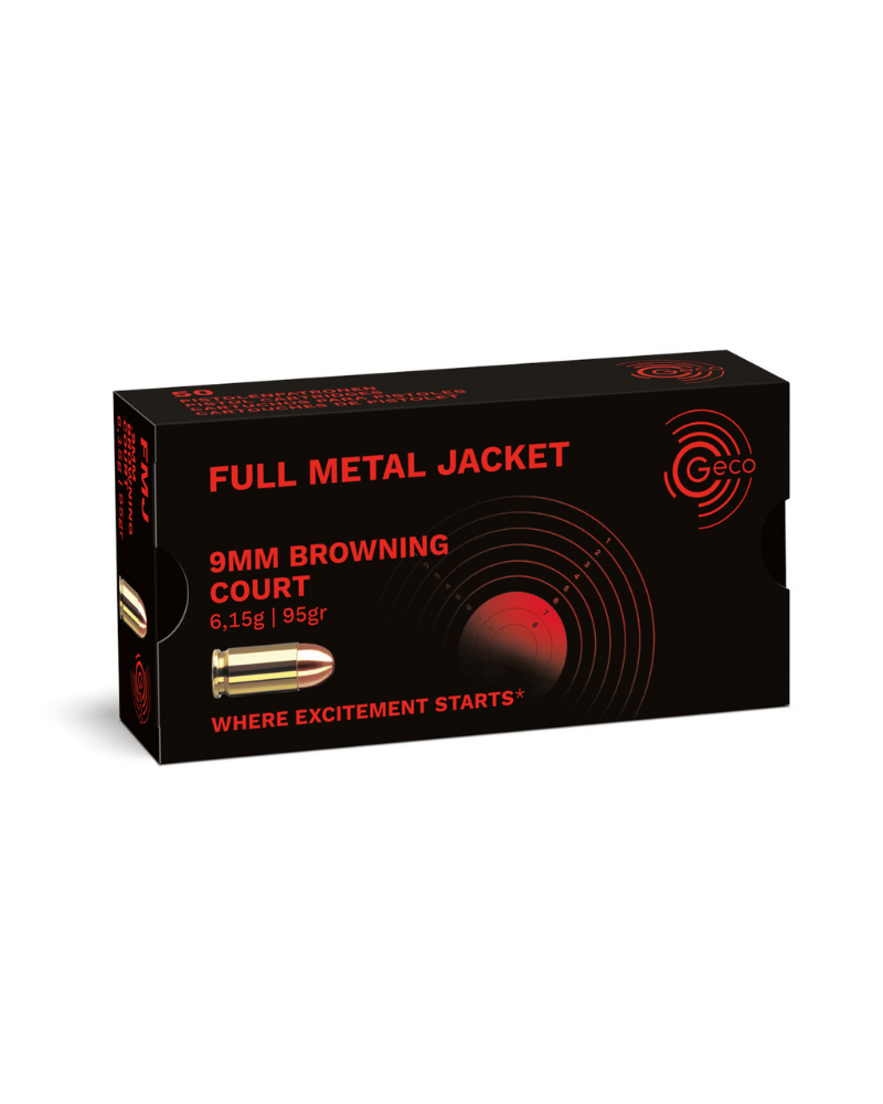Boîte de 50 cartouches GECO Full Metal Jacket calibre .380 ACP (9mm Browning Short), balle blindée 95 grains