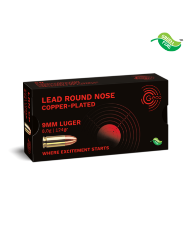 Boîte de 50 cartouches GECO Lead Round Nose Copper-Plated calibre 9mm Luger, ogive cuivrée 124 grains