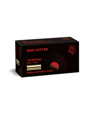 Boîte de 50 cartouches GECO Wad Cutter calibre .38 Special, ogive stabilisée par l'épaulement 146 grains,