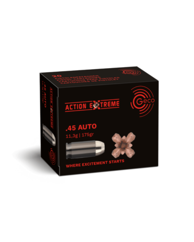 Boîte de 20 cartouches GECO Action Extreme calibre .45 Auto, ogive monolithique sans plomb 175 grains