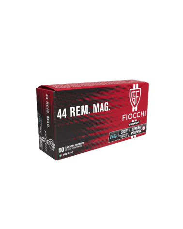 Boîte de 50 cartouches Fiocchi calibre .44 Magnum, ogive SJSP de 240 grains, conçues pour offrir puissance