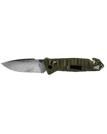 Couteau C.A.C. TB Outdoor édition Damas avec manche G10 kaki, coupe-sangle intégré et fourreau