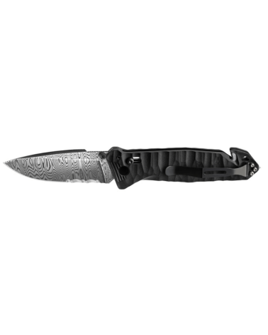 Couteau C.A.C. TB Outdoor édition Damas avec manche G10 noir, coupe-sangle intégré et fourreau