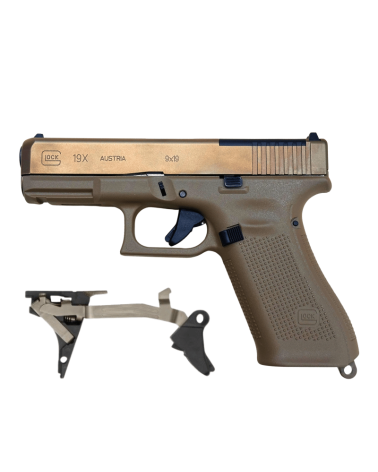 Pistolet Glock 19X MOS Coyote Édition Limitée avec système MOS et détente Performance Glock à queue plate.