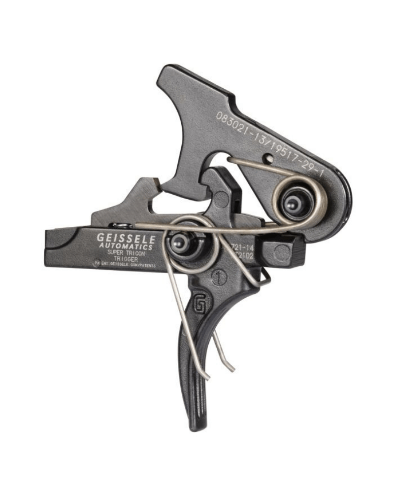 Détente Geissele Super Tricon Trigger avec queue striée hybride, développée avec l'ancien Navy SEAL Jeff Gonzales.