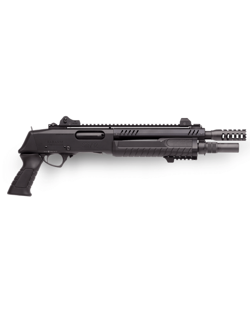 Fusil à pompe Fabarm STF 12 Short Black calibre 12/76, canon 14'' (36cm), carcasse Ergal 55 et rails Picatinny.
