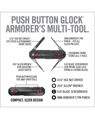 Outil 4 en 1 Real Avid pour Glock avec chasse-goupille, tournevis, clé 6 pans et clé à tube.