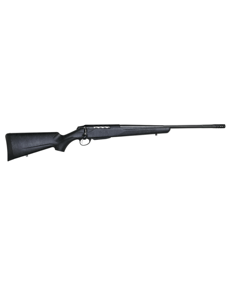 Carabine Tikka T3x Lite Roughtech Black calibre .243 Win, canon flûté fileté 5/8-24, crosse antidérapante noire.